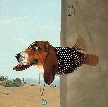 Amy Meets Lily - detail of basset/pufferfish  -  by Linda Herzog